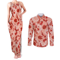 Mokihana Maile Ilima Leis Paniolo Palaka Couples Matching Tank Maxi Dress and Long Sleeve Button Shirt Hawaiian Ulaula Spirit - Polynesian Pride