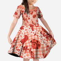 Mokihana Maile Ilima Leis Paniolo Palaka Family Matching Mermaid Dress and Hawaiian Shirt Hawaiian Ulaula Spirit LT9 Daughter's Dress Red - Polynesian Pride