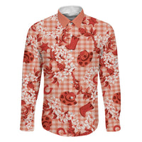 Mokihana Maile Ilima Leis Paniolo Palaka Family Matching Off Shoulder Maxi Dress and Hawaiian Shirt Hawaiian Ulaula Spirit LT9 Dad's Shirt - Long Sleeve Red - Polynesian Pride