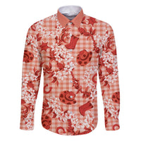 Mokihana Maile Ilima Leis Paniolo Palaka Family Matching Puletasi and Hawaiian Shirt Hawaiian Ulaula Spirit LT9 Dad's Shirt - Long Sleeve Red - Polynesian Pride