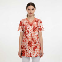 Mokihana Maile Ilima Leis Paniolo Palaka Scrub Top Hawaiian Ulaula Spirit - Polynesian Pride