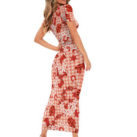 Mokihana Maile Ilima Leis Paniolo Palaka Short Sleeve Bodycon Dress Hawaiian Ulaula Spirit LT9 - Polynesian Pride
