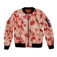 Mokihana Maile Ilima Leis Paniolo Palaka Sleeve Zip Bomber Jacket Hawaiian Ulaula Spirit - Polynesian Pride