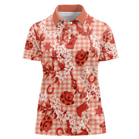 Mokihana Maile Ilima Leis Paniolo Palaka Women Polo Shirt Hawaiian Ulaula Spirit LT9 Female Red - Polynesian Pride
