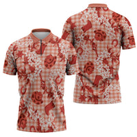 Mokihana Maile Ilima Leis Paniolo Palaka Zipper Polo Shirt Hawaiian Ulaula Spirit - Polynesian Pride