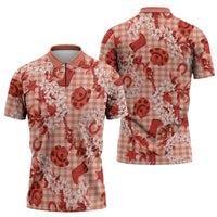 Mokihana Maile Ilima Leis Paniolo Palaka Zipper Polo Shirt Hawaiian Ulaula Spirit - Polynesian Pride