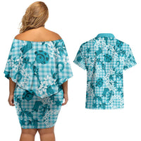 Mokihana Maile Ilima Leis Paniolo Palaka Couples Matching Off Shoulder Short Dress and Hawaiian Shirt Hawaiian Polu Opa Spirit LT9 - Polynesian Pride