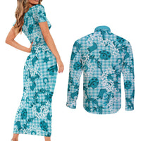 Mokihana Maile Ilima Leis Paniolo Palaka Couples Matching Short Sleeve Bodycon Dress and Long Sleeve Button Shirt Hawaiian Polu Opa Spirit LT9 - Polynesian Pride