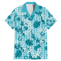 Mokihana Maile Ilima Leis Paniolo Palaka Family Matching Mermaid Dress and Hawaiian Shirt Hawaiian Polu Opa Spirit LT9 Dad's Shirt - Short Sleeve Turquoise - Polynesian Pride
