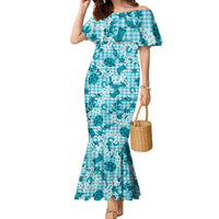 Mokihana Maile Ilima Leis Paniolo Palaka Family Matching Mermaid Dress and Hawaiian Shirt Hawaiian Polu Opa Spirit LT9 Turquoise - Polynesian Pride