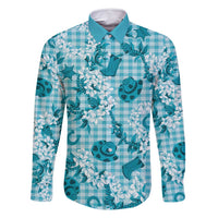 Mokihana Maile Ilima Leis Paniolo Palaka Family Matching Summer Maxi Dress and Hawaiian Shirt Hawaiian Polu Opa Spirit LT9 Dad's Shirt - Long Sleeve Turquoise - Polynesian Pride