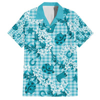 Mokihana Maile Ilima Leis Paniolo Palaka Family Matching Tank Maxi Dress and Hawaiian Shirt Hawaiian Polu Opa Spirit LT9 Dad's Shirt - Short Sleeve Turquoise - Polynesian Pride