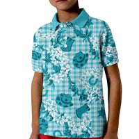 Mokihana Maile Ilima Leis Paniolo Palaka Kid Polo Shirt Hawaiian Polu Opa Spirit LT9 Kid Turquoise - Polynesian Pride