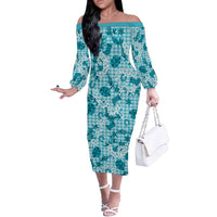 Mokihana Maile Ilima Leis Paniolo Palaka Off The Shoulder Long Sleeve Dress Hawaiian Polu Opa Spirit - Polynesian Pride