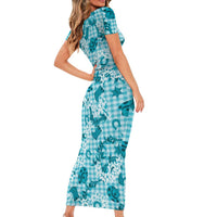 Mokihana Maile Ilima Leis Paniolo Palaka Short Sleeve Bodycon Dress Hawaiian Polu Opa Spirit LT9 - Polynesian Pride