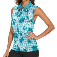 Mokihana Maile Ilima Leis Paniolo Palaka Women Sleeveless Polo Shirt Hawaiian Polu Opa Spirit - Polynesian Pride