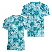 Mokihana Maile Ilima Leis Paniolo Palaka Women V-Neck T-Shirt Hawaiian Polu Opa Spirit - Polynesian Pride