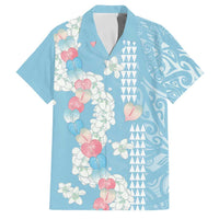 Blue Hawaii Anthurium Plumeria Lei Family Matching Long Sleeve Bodycon Dress and Hawaiian Shirt LT9 Dad's Shirt - Short Sleeve Blue - Polynesian Pride