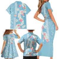 Blue Hawaii Anthurium Plumeria Lei Family Matching Short Sleeve Bodycon Dress and Hawaiian Shirt LT9 - Polynesian Pride