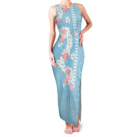 Blue Hawaii Anthurium Plumeria Lei Family Matching Tank Maxi Dress and Hawaiian Shirt LT9 Mom's Dress Blue - Polynesian Pride