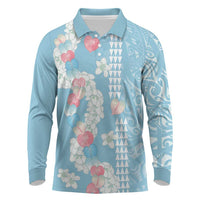 Blue Hawaii Anthurium Plumeria Lei Long Sleeve Polo Shirt