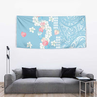 Blue Hawaii Anthurium Plumeria Lei Tapestry