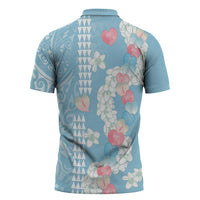 Blue Hawaii Anthurium Plumeria Lei Zipper Polo Shirt