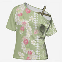 Leaf Green Hawaii Anthurium Plumeria Lei Cross Shoulder Shirt