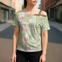 Leaf Green Hawaii Anthurium Plumeria Lei Cross Shoulder Shirt