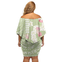 Leaf Green Hawaii Anthurium Plumeria Lei Family Matching Off Shoulder Short Dress and Hawaiian Shirt LT9 - Polynesian Pride