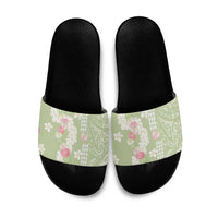 Leaf Green Hawaii Anthurium Plumeria Lei Slide Sandals