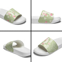 Leaf Green Hawaii Anthurium Plumeria Lei Slide Sandals