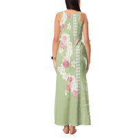 Leaf Green Hawaii Anthurium Plumeria Lei Tank Maxi Dress