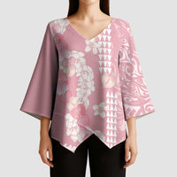 Soft Pink Hawaii Anthurium Plumeria Lei Kimono Sleeve Blouse