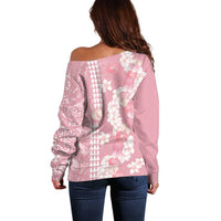 Soft Pink Hawaii Anthurium Plumeria Lei Off Shoulder Sweater