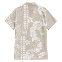 Suede Beige Hawaii Anthurium Plumeria Lei Family Matching Off Shoulder Maxi Dress and Hawaiian Shirt LT9 - Polynesian Pride