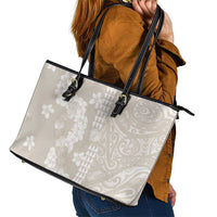 Suede Beige Hawaii Anthurium Plumeria Lei Leather Tote Bag