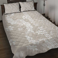 Suede Beige Hawaii Anthurium Plumeria Lei Quilt Bed Set