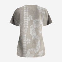 Suede Beige Hawaii Anthurium Plumeria Lei Scrub Top