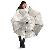 Suede Beige Hawaii Anthurium Plumeria Lei Umbrella