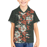 Hawaii Tartan With Hibiscus Family Matching Mermaid Dress and Hawaiian Shirt Polynesian Pattern Vintage LT9 Son's Shirt Dark Green - Polynesian Pride