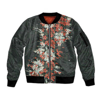 Hawaii Tartan With Hibiscus Sleeve Zip Bomber Jacket Polynesian Pattern Vintage