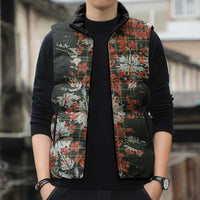 Hawaii Tartan With Hibiscus Sleeveless Puffer Jacket Polynesian Pattern Vintage