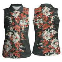 Hawaii Tartan With Hibiscus Women Sleeveless Polo Shirt Polynesian Pattern Vintage