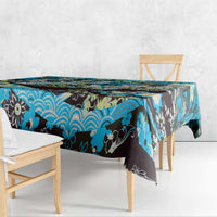 Japanese Hawaiian Crane Tablecloth Blue Tapa Patchwork Pattern