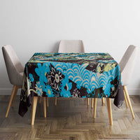 Japanese Hawaiian Crane Tablecloth Blue Tapa Patchwork Pattern