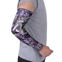 Japanese Hawaiian Crane Arm Sleeves Purple Tapa Patchwork Pattern