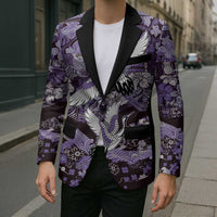 Japanese Hawaiian Crane Blazer Purple Tapa Patchwork Pattern