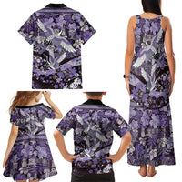 Japanese Hawaiian Crane Family Matching Tank Maxi Dress and Hawaiian Shirt Purple Tapa Patchwork Pattern