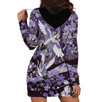 Japanese Hawaiian Crane Hoodie Dress Purple Tapa Patchwork Pattern
